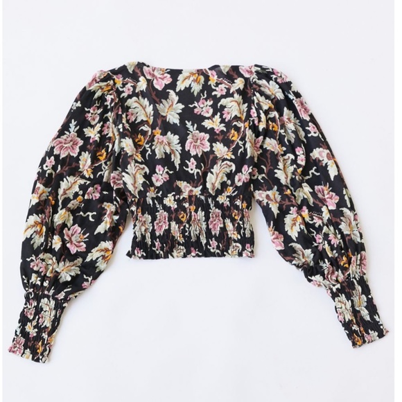 Victoria Crepe Wrap Floral Tie Boho Hipster Hippie Art Deco Farm Hip Peasant Top - Picture 4 of 4